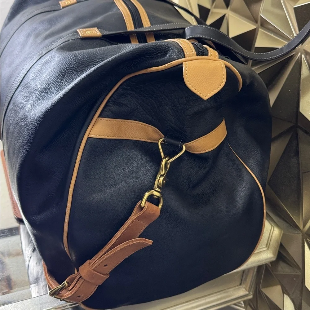 King Ranch Saddle Shop Leather Duffel Bag Black Tan Running W Weekender‎ Travel